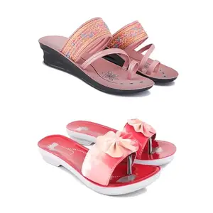 Women's Comfortable Sandal,Casual Lightweight Sandal for Everyday Wear | Red Color | Size: 8 (2-COMBO)-1950-1964-8