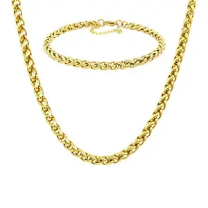 Nakabh Handmade Stainless Steel Chain Necklace Bracelet Combo for Men Boys (0303) Golden Linked