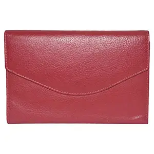 Leatherman Fashion LMN Genuine Leather Red Women's Bifold Wallet 9 Card Slots