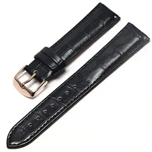 Ewatchaccessories 24mm Genuine Leather Watch Band Strap Fits Pilot, Colt, Abyss, Chronomat Black Rose Buckle