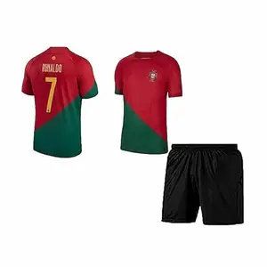 Football Jersey Ronaldo Portugal Home with Black Shorts- for Men and Boys 21-22(12-13Years)