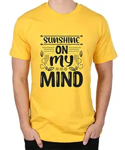 Caseria Men's Round Neck Cotton Half Sleeved T-Shirt with Printed Graphics - Sunshine My Mind (Yellow, XXL)