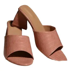 URBANICA Stylish Solid Triangle Block Heels for Women & Girls- Nude Pink (9)