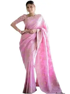 Shasmi Women's Banarasi Saree Pure Kanjivaram Silk Soft new ladies 2026 Design Wear Pattu Sarees Latest Cotton Party Sari collections With Blouse Piece for Wedding sadi (P-196)
