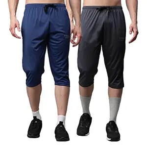 Mack JONNEY Dryfit Lycra Solid Multicolor 3/4th Capri for Men (Pack of 2)-Dryfit_D13_BLU_Gry_02-M