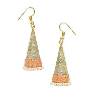 fabula Jewellery Grey & Peach Pink Meenakari Conical Jhumka Earrings For Women & Girls Stylish Latest (EHC194_AFR1)