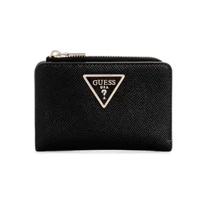 GUESS Black Textured Laurel Zip Around Card Case