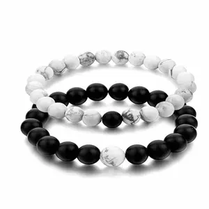 Evil Eye Bracelet Love Couple Bracelet Stretchable Beads 7 Chakra Bracelets Skull Elastic Bracelets for valentine gift for girlfriend boyfriend Trendy Bracelets Set (Couple 2pcs)