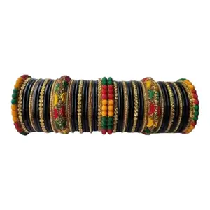 RSE Fashion Black glass bangles Set with Handcrafted Multicolor Beads Kangan and bangles (2.8)