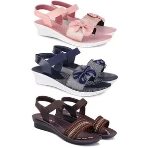 Trendy Open-Toe Sandals for Women – Soft Padded Footbed, Summer Wear | (COMBO-3)-1968-1972-1933-5