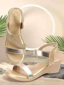 Picktoes PT-S106 Women's Gold Synthetic Leather Casual Heel Sandal