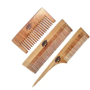 VK STORES Neem Wooden Comb | Hair comb set combo for Women & Men | Kachi Neem wood Comb Kangi hair comb set for women | Wooden Comb for women hair growth |Kanghi for Hair (1 + 8 + 10 WC9) -305