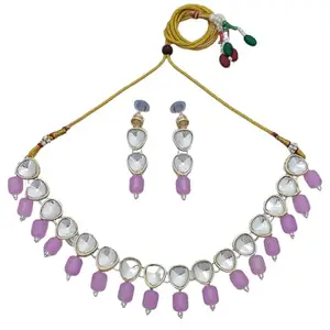 KUKRAIL FASHION Kukrail Triangular Shape & Imported Glass Beads Kundan necklace Set_Fashion Jewelry Trendy Women_s and Girls Accessories (lavender Color)