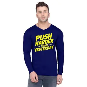 Men’s Cotton Full Sleeve V-Neck T-Shirt | Just Focus Graphic Print | Stylish Casual Wear Tee | Original Way Design Printed T Shirt FSVN-4146-M Navy