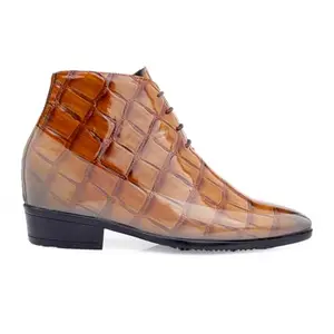 Baxxico Men's 3.5 Inch Hidden Height Increasing Tan Formal Patent Leather Lace-up Shoes-9UK[BAXA989-Tan]