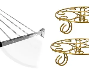 CONCEPT & SOLUTIONS 5 Pipes x 5 Feet -Foldable Wall Mounted Cloth Dryer/Clothes Stand (4 Pipes, 5 feet) and Metal Plant/Pot Stand for Garden | Planter Stand for Indoor & Outdoor (Black - Pack of 4) Combo Pack|CS-342