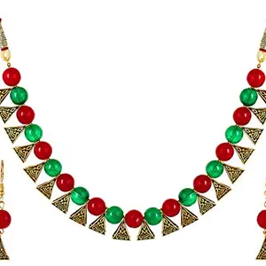 YouBella Jewellery Sets for Women Gold Plated Wedding Necklace Jewellery Set with Earrings for Girls/Women (Red-Green)