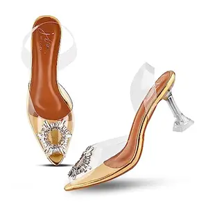 JM LOOKS Women Gold Fashion Kitten Heel Casual Comfortable Sole Fancy Design Sandals