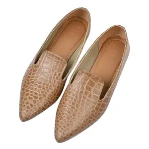 SKO Women's PU Rubber Sole Stylish & Fancy Hannah Beige Croc Loafers with Elegant Design | Comfortable Trendy Ladies Footwear for Casual Outings, Parties, Daily Use (Size: 8 UK)