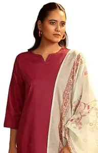 DRESOUL Women's Cotton Printed Straight Kurta and Pant with Dupatta Set