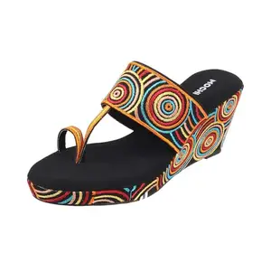 Mochi Women Black Ethnicwear Wedge Heel Sandal UK/4 EU/37 (34-197)