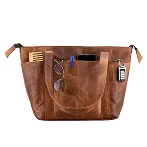 PARRYS LEATHER WORLD Laptop Bag for Women Leather Tote Office Shoulder Handbag Vintage Briefcase, Brown, Medium