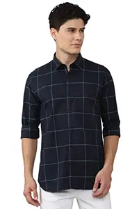 Peter England Men's Slim Fit Shirt (PCSFSSLPR31696_Navy