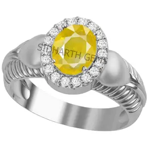 SIDHARTH GEMS 14.25 Ratti 13.55 Carat Natural Yellow Sapphire Pukhraj Stone Panchdhatu Adjustable Silver Ring for Men and Women