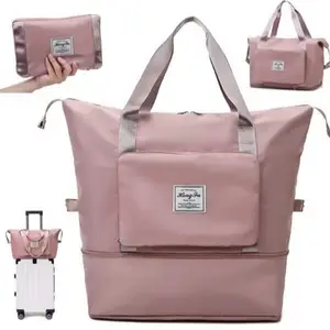 HIMART Travel Foldable Hand Bag Large Capacity Folding Travel Bag, Travel Lightweight Waterproof Carry Duffel Luggage Bag Multipurpose Sports Duffels for Sports, Gym, Yoga. (Pink)