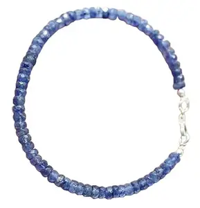 RRJEWELZ Natural Blue Sapphire 4mm Rondelle Shape Faceted Cut Gemstone Beads 7 Inch Silver Plated Clasp Bracelet For Men, Women. Natural Gemstone Stacking Bracelet. | Lcbr_01692