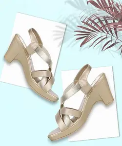Picktoes PT-G245 Women's Golden Synthetic Leather Casual Heel Sandal