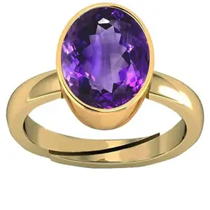 Kirti Sales 16.25 Ratti Amethyst Ring Katela Ring Original Certified Natural Amethyst Stone Ring Astrological Birthstone Gold Plated Adjustable Ring for Men and Women,[KS170]