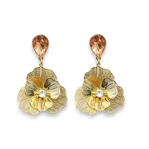 ACCESSHER Elegant Gold-Tone Teardrop Floral Drop Earrings | Statement Trendy Jewellery For Gift | Stylish & Lightweight Earrings for Women & Girls (PEACH)