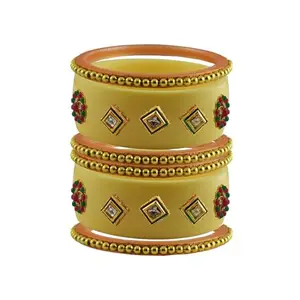 Vidhya Kangan Stone Stud Color Cream Acrylic Bangle | Over Size | Plus size |For Woman and girlsChura Bangles Set for Wedding and Party (sku-ban25881)