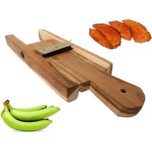 Traditional Handheld Wooden Double Side Vegetable Slicer/Banana, Potato, Cabbage, Onion Slicer/Plantain, Tapioca Chopper/Baji Kattai/Chips Cutter (L x W x H: 15 x 5 x 1 inches, Medium)