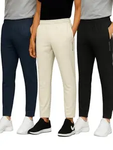 BULLMER Trendy Solid Cotton Blend Regular Fit Trackpant for Men | Mid-Rise Trackpant for Men - Pack of 3
