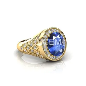 RRVGEM Origianal certified 6.25 Ratti / 6.00 Carat Blue Sapphire Ring gold plated Handcrafted Finger Ring With Beautifull Stone Men & Women Jewellery Collectible