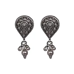 Shyle 925 Sterling Silver Dangle & Drop Earrings, Dulari Embossed Drop Classic Earring, Well Stamped with 925,Minimal Piece,Traditional Oxidized Silver Earrings, Gift for Her