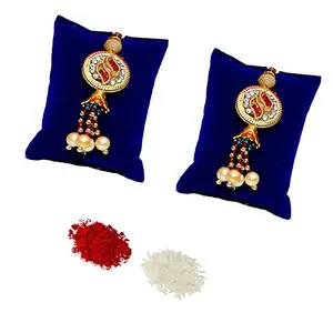 Woniry Jerrica Sales Set Of 2 White Diamond And Red Pearl Stones Lumbi Rakhi For Bhabhi Lumba Rakhi For Women