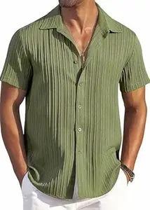 CB-COLEBROOK Men's Casual Button Down Soft Linen Shirts Short Sleeve Textured Summer Beach Shirts for Men