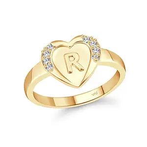 VFJ VIGHNAHARTA FASHION JEWELLERY Vighnaharta valentine day gift valentineday gift for her gift for him gift for women gift for men cz alloy Gold plated Valentine collection Initial '' R '' Letter in heart ring alphabet collection for women and Girls