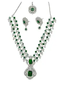 Elegant Green American Diamond Women Jewellery Set Diamond Necklace with Earrings - Jewellery Set for Women, Girls Best Suits for Party, Wedding and Festive Occasions