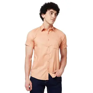 Spykar Peach Solid Half Sleeve Shirt for Men (Size: L)-MSHSOS1BD241_Peach