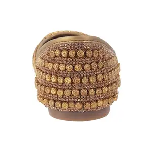 Mochi Women's Antique Gold Back Strap Closure Ethnic - Mojaris with Flat Sole UK/6 EU/39(35-1620)