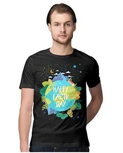ALLEN BLACK Men's Regular Fit T-Shirt Happy Earth Day 100% Cotton T-Shirt Black_HAPEARTHM-Black 4XL Men Round_