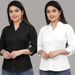 Formal Cotton Blend Shirt for Women with 3/4 Sleeve for Casual Wear Combo of 2