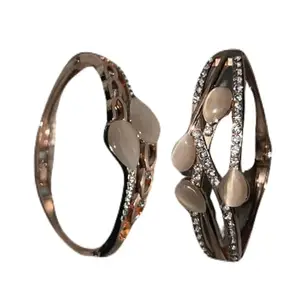 American diamond stylish18k rose gold plated crystal stone mounted bangle kada adjustable bracelet for women accessories gift (AD7-05) (combo of 2)