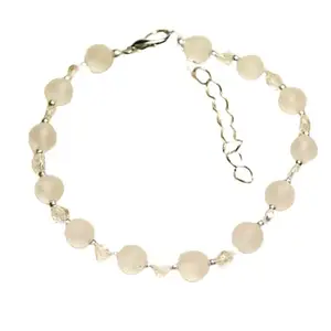 LKBEADS Silver Plated Bracelet with White Smooth Clear Quartz Beads – Round 4-8mm – 7 inch Adjustable – For Men & Women|LK_STACK_02246