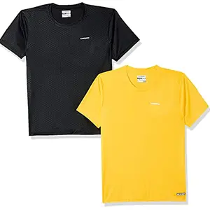 Charged Energy-004 Interlock Knit Hexagon Emboss Round Neck Sports T-Shirt Black Size 2Xl And Charged Pulse-006 Checker Knitt Round Neck Sports T-Shirt Yellow Size 2Xl