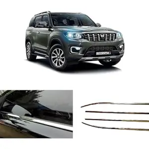 Empica Car Window Lower Garnish Chrome line Beading Silver Moulding Stainless Steel Compatible with Mahindra Scorpio N 2022 Onwards Set of 4 Pieces
